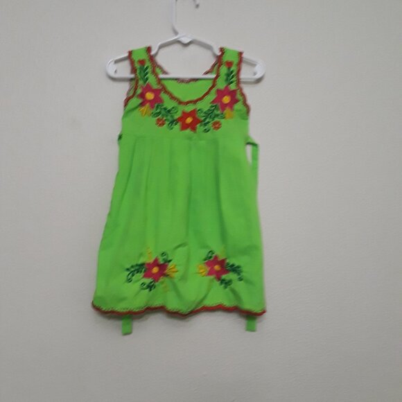 Vibrant Green Floral Embroidered Dress - Picture 1 of 4